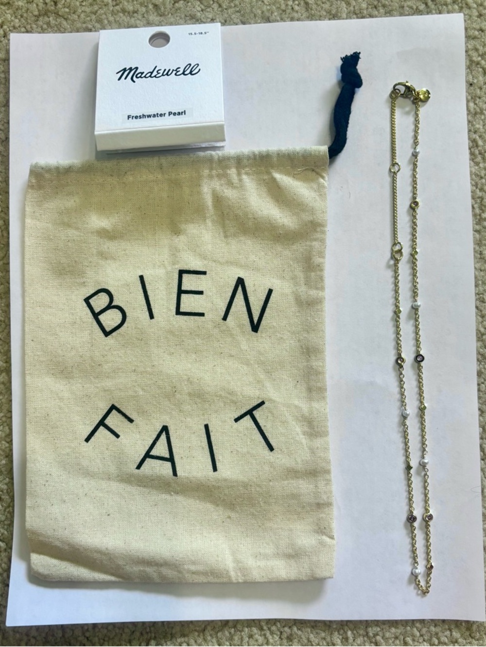 Madewell Freshwater Pearl Necklace with Bag, adjustable 15.5 - 18.5” length